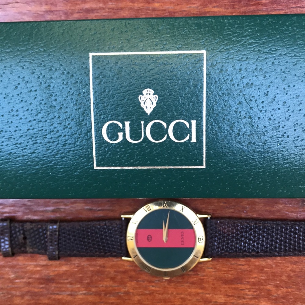 Unisex GUCCI 3000M Iconic Wristwatch Gold Plated Orig Lizard Strap. NEW BATTERY! - Picture 12 of 14